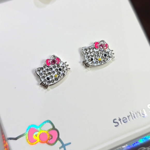 Hello Kitty Crystal Stud Earrings | Sterling Silver Girls' Inner Child Healing - Picture 4 of 8